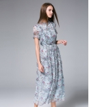 Pastel Blue Printed Chiffon Maxi Dress